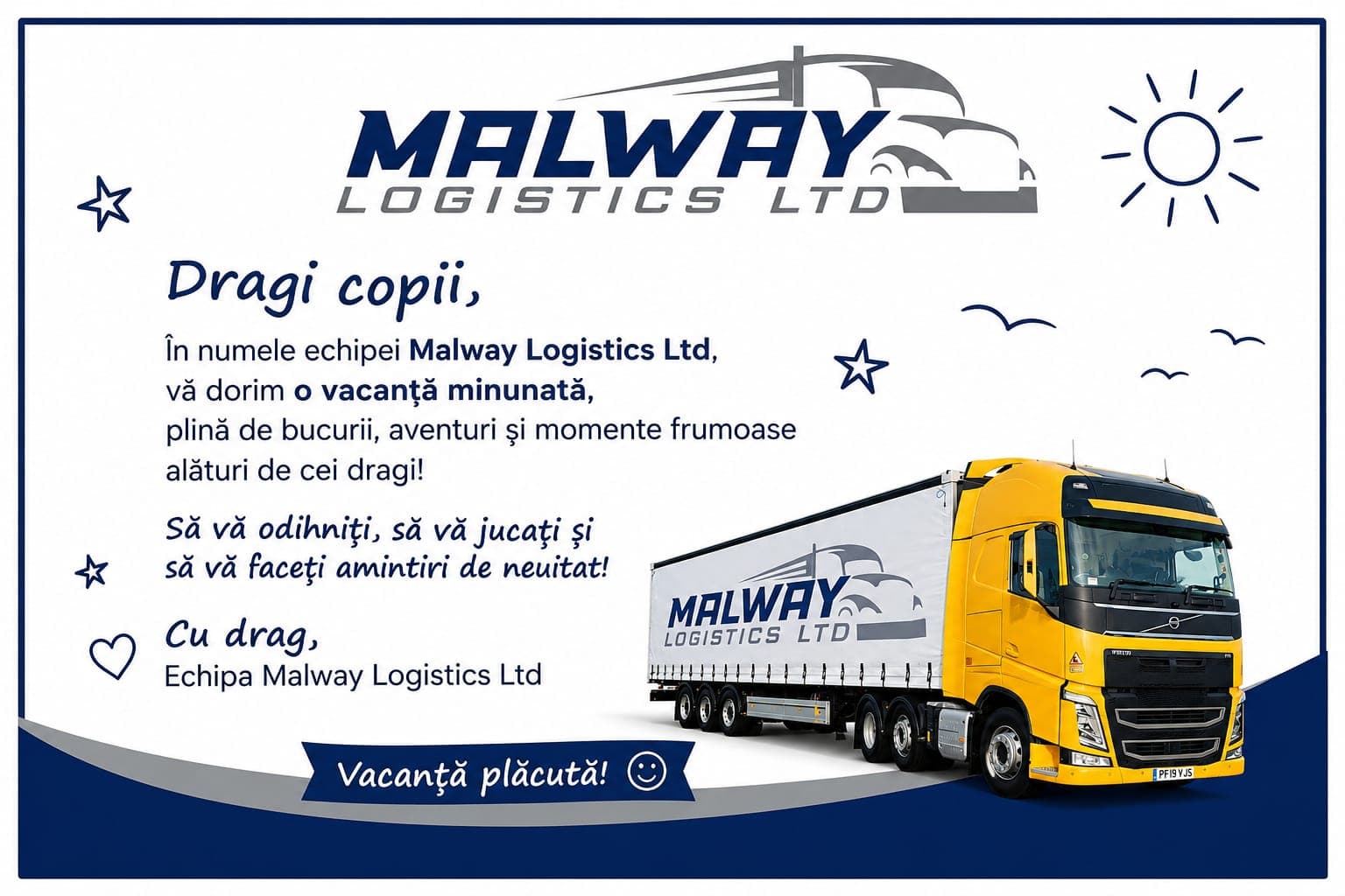 Malway Logistics message supporting children and families