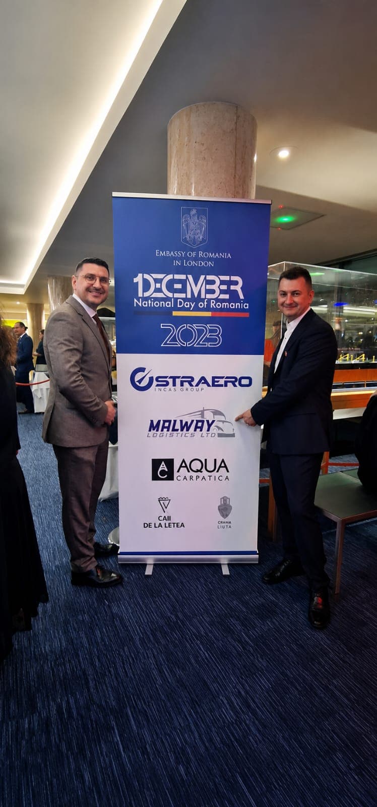 Malway Logistics sponsor display at the Embassy of Romania in London National Day event in 2023