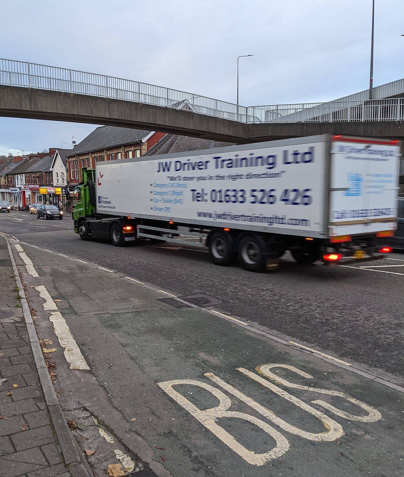 Driver training lorry operating on a UK road