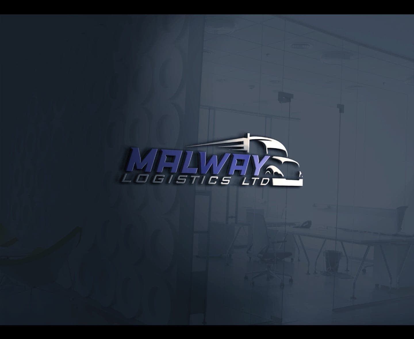 Malway Logistics logo displayed on a dark feature wall